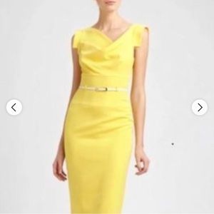 Black Halo Belted Sheath Dress Yellow Size 2